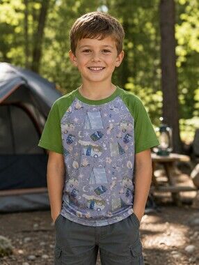 Camping Inspired Short Sleeve Shirt Boys Size 7/8 NWOT